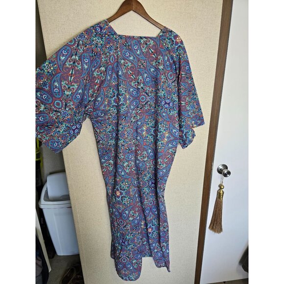 Lands End Paisley Print V-Neck 100% Cotton Maxi Dress L 14-16 Blue & Red - Picture 5 of 5